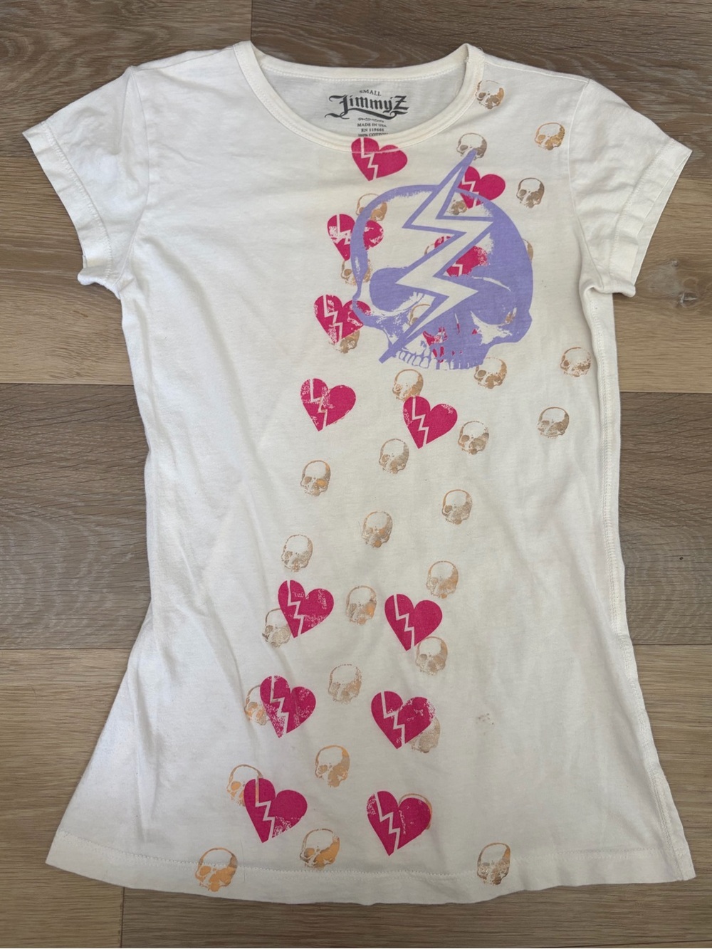 Y2K Jimmy’Z Skull Heart Graphic Tee Size Small